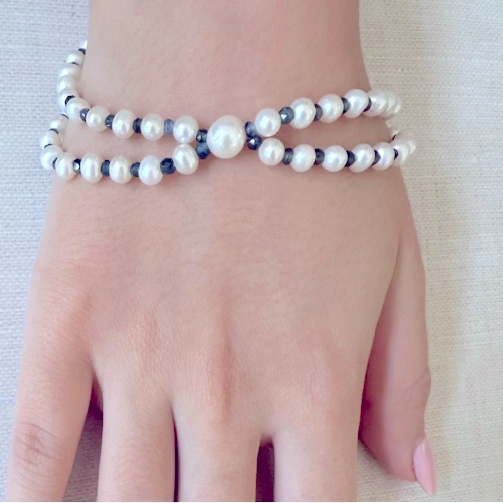 14k freshwater pearls crystals bracelet